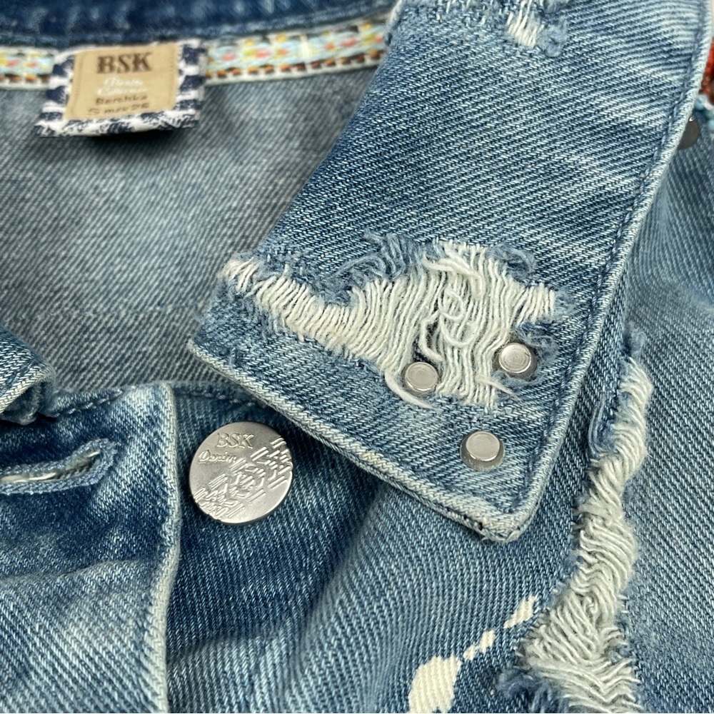 BERSHKA denim distressed vest with spikes beading, size S - Picture 11 of 16